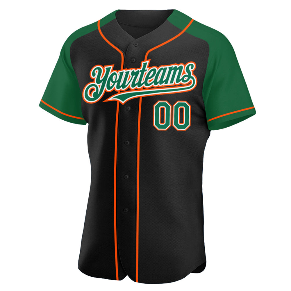 Custom Black Kelly Green-Orange Authentic Raglan Sleeves Baseball Jersey view 2