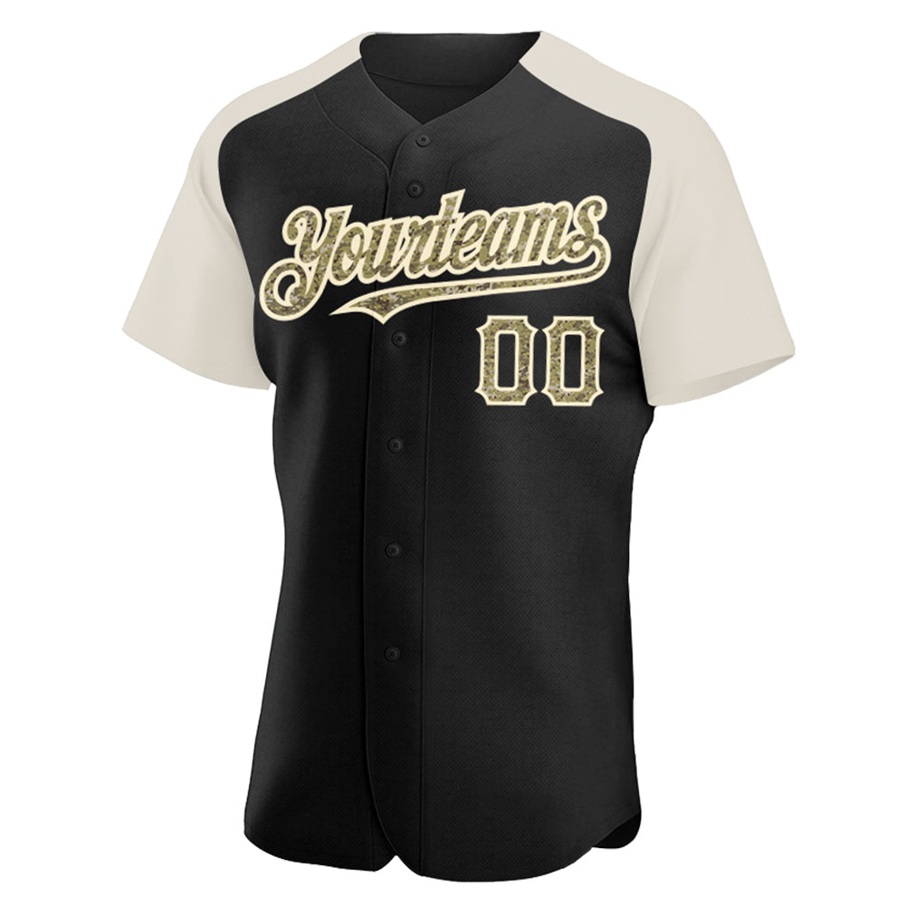 Custom Black Camo-Cream Authentic Raglan Sleeves Baseball Jersey view 2