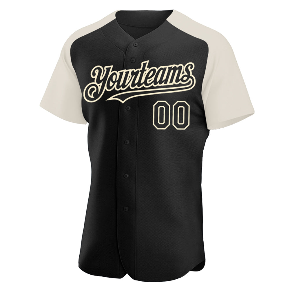 Custom Black Cream Authentic Raglan Sleeves Baseball Jersey view 2