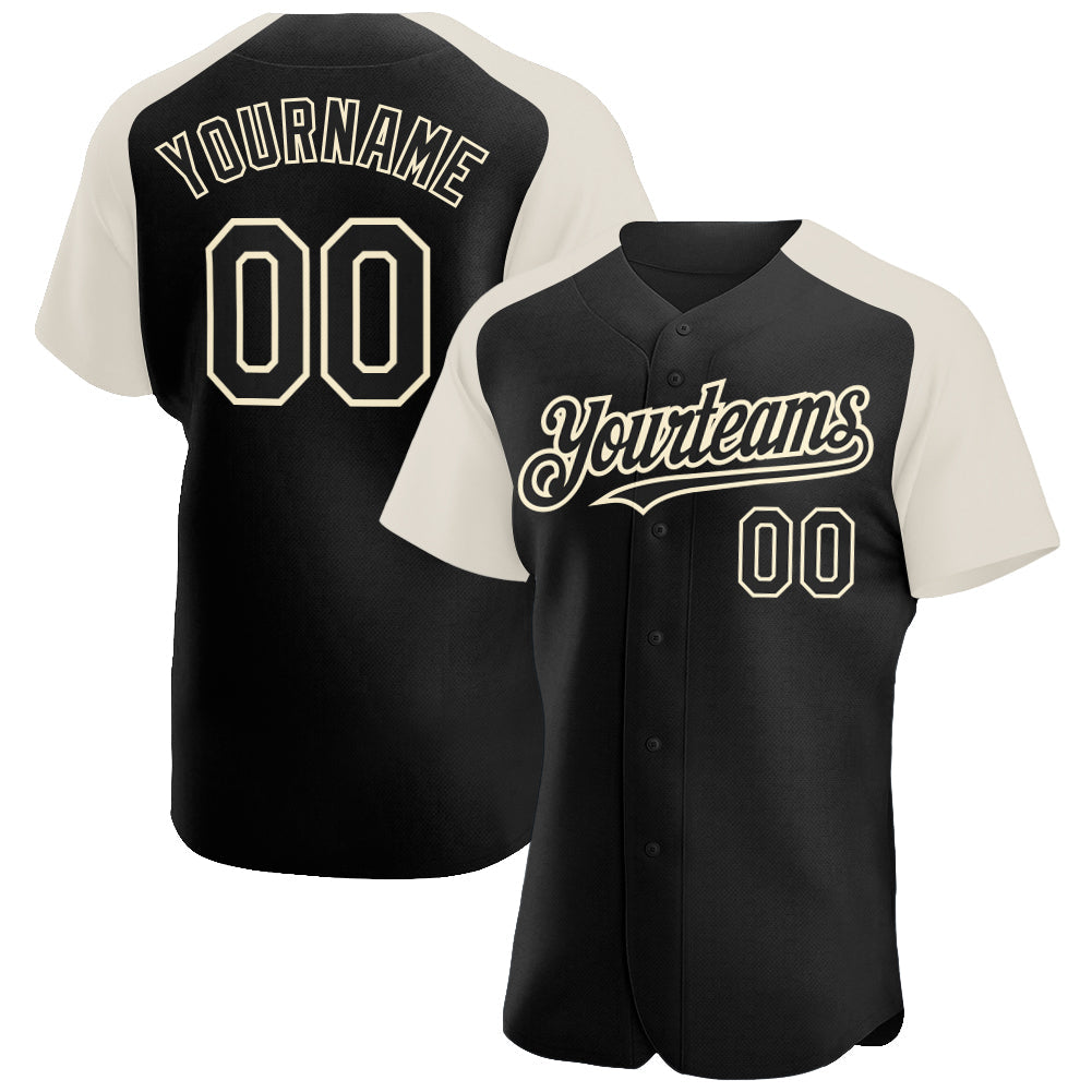 Custom Black Cream Authentic Raglan Sleeves Baseball Jersey - Main View