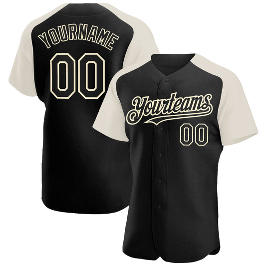 Custom Black Cream Authentic Raglan Sleeves Baseball Jersey - Main View