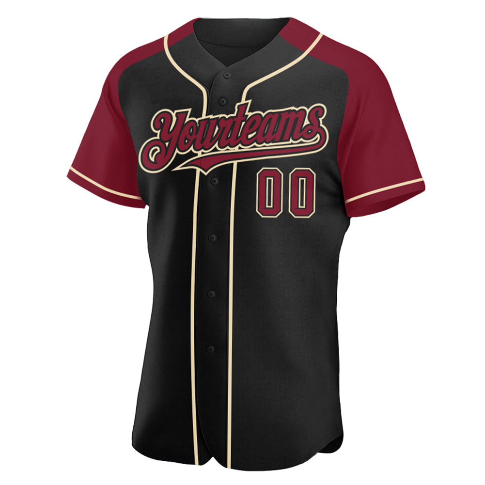 Custom Black Crimson-City Cream Authentic Raglan Sleeves Baseball Jersey view 2