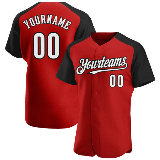 Custom Red White-Black Authentic Raglan Sleeves Baseball Jersey - Main View