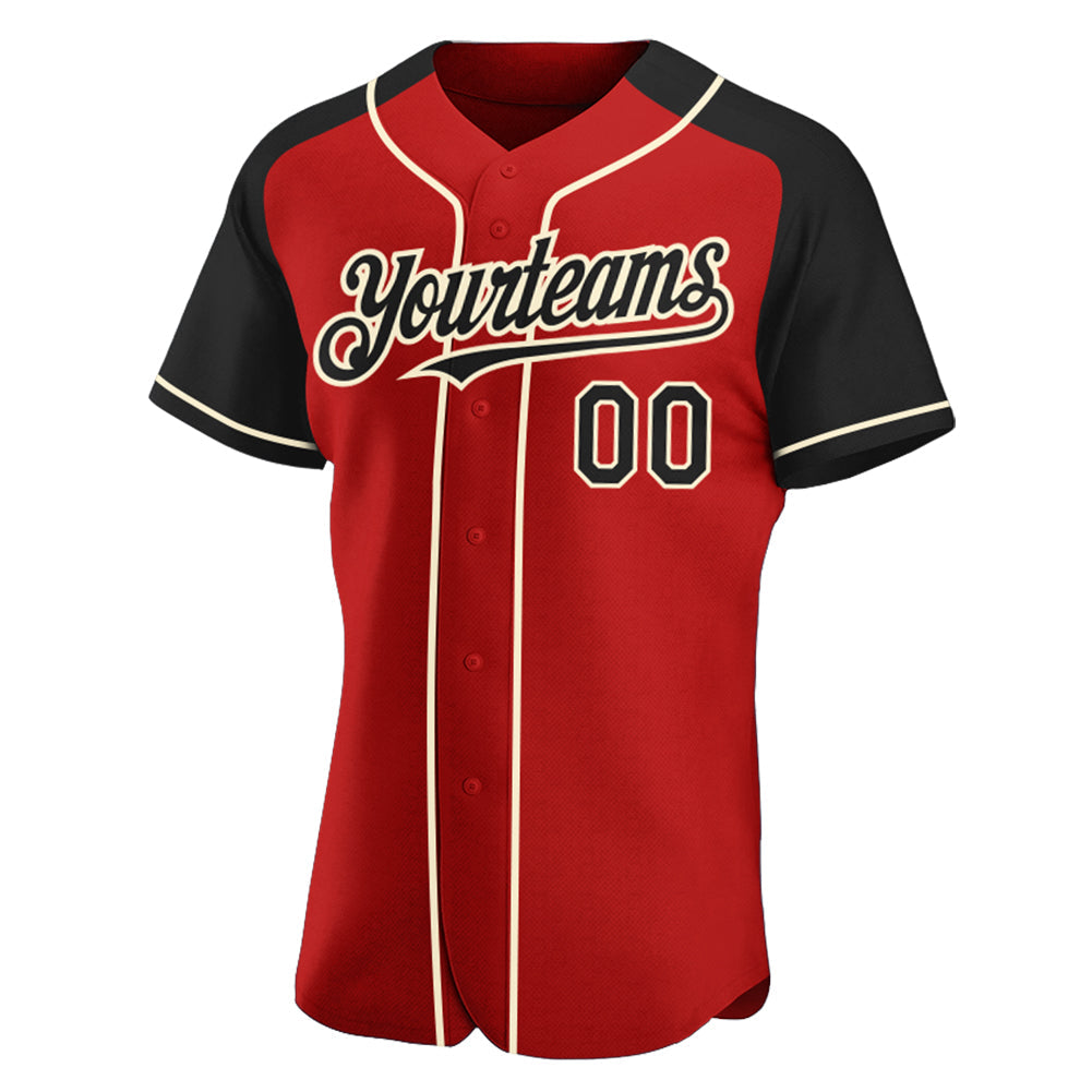 Custom Red Black-Cream Authentic Raglan Sleeves Baseball Jersey view 2