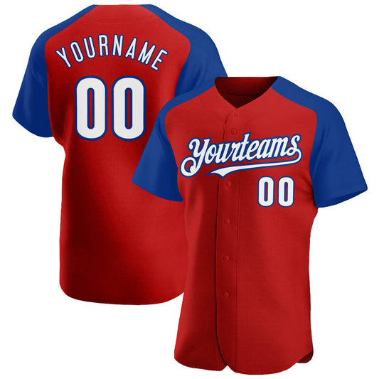 Custom Red White-Royal Authentic Raglan Sleeves Baseball Jersey - Main View