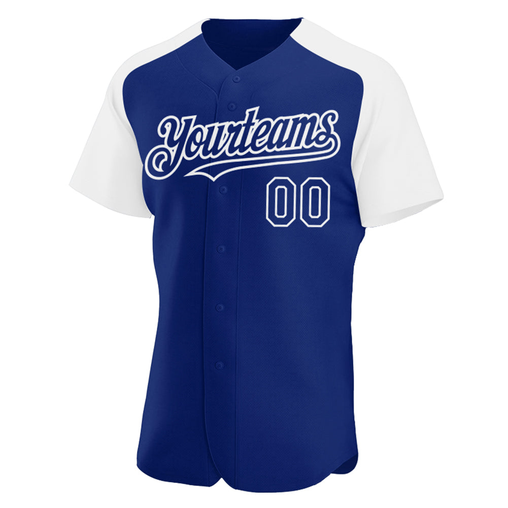 Custom Royal White Authentic Raglan Sleeves Baseball Jersey view 2