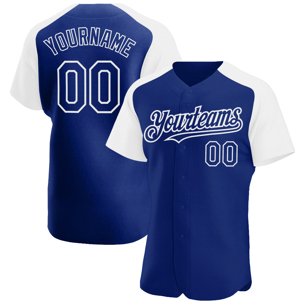 Custom Royal White Authentic Raglan Sleeves Baseball Jersey - Main View