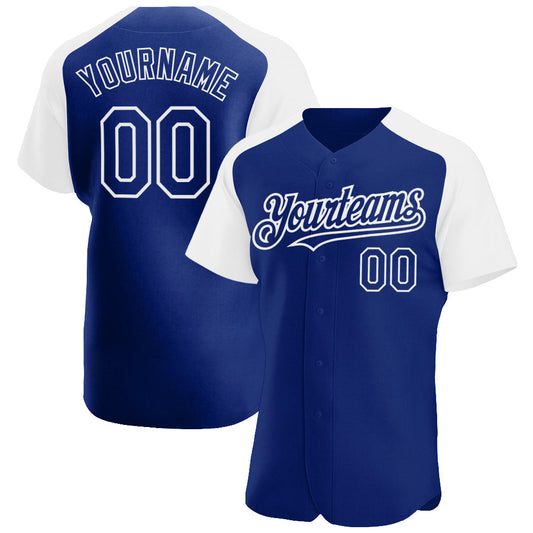 Custom Royal White Authentic Raglan Sleeves Baseball Jersey - Main View
