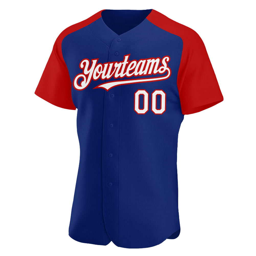 Custom Royal White-Red Authentic Raglan Sleeves Baseball Jersey view 2