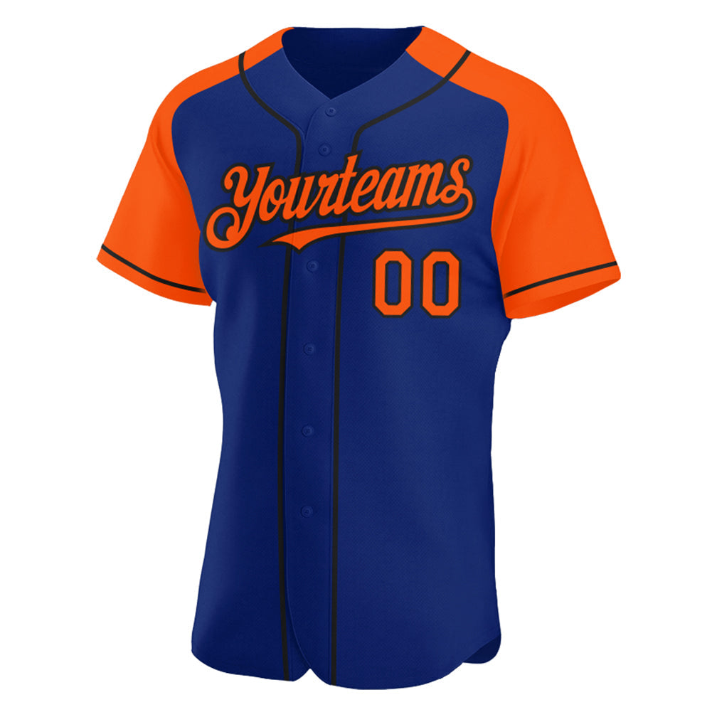 Custom Royal Orange-Black Authentic Raglan Sleeves Baseball Jersey view 2