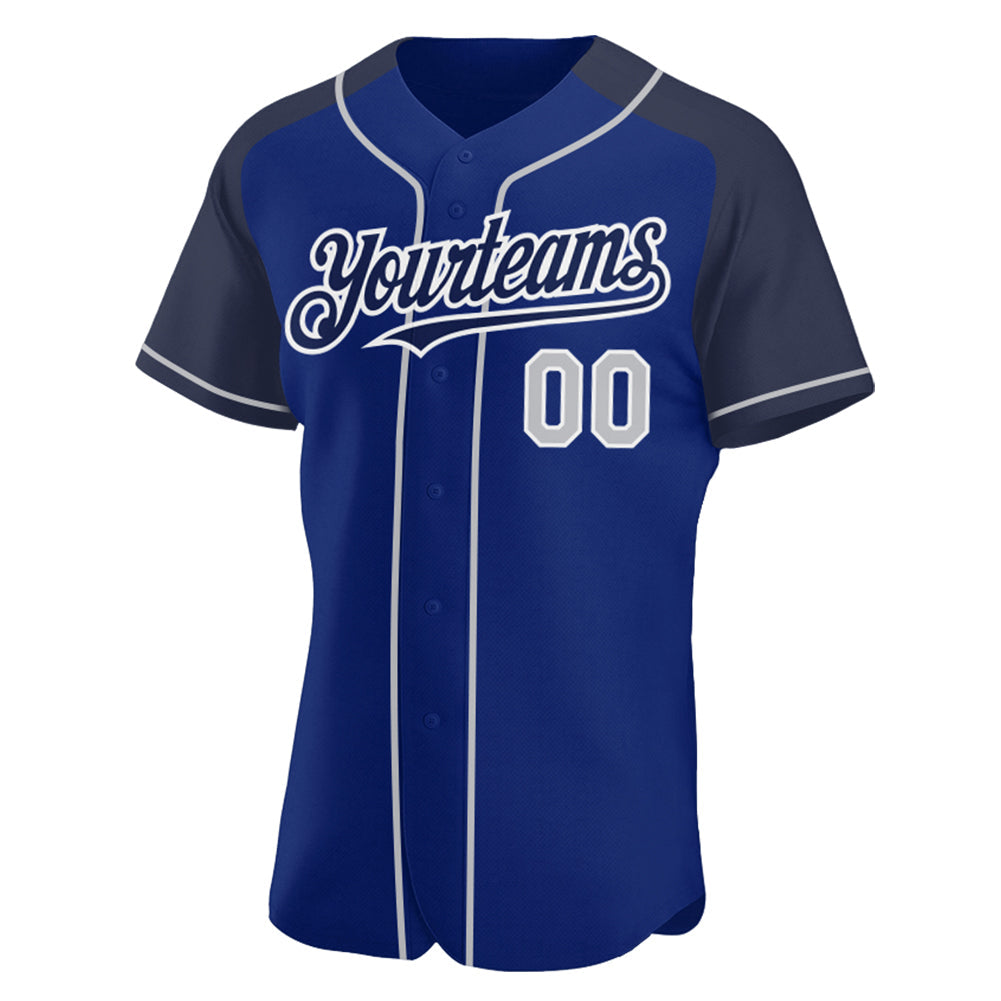 Custom Royal Gray-Navy Authentic Raglan Sleeves Baseball Jersey view 2