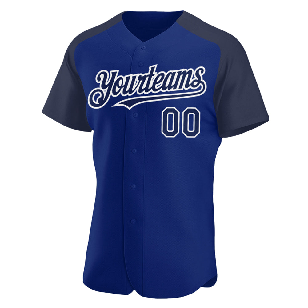 Custom Royal Navy-White Authentic Raglan Sleeves Baseball Jersey view 2
