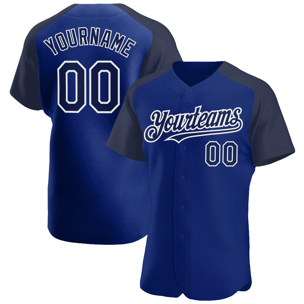 Custom Royal Navy-White Authentic Raglan Sleeves Baseball Jersey - Main View