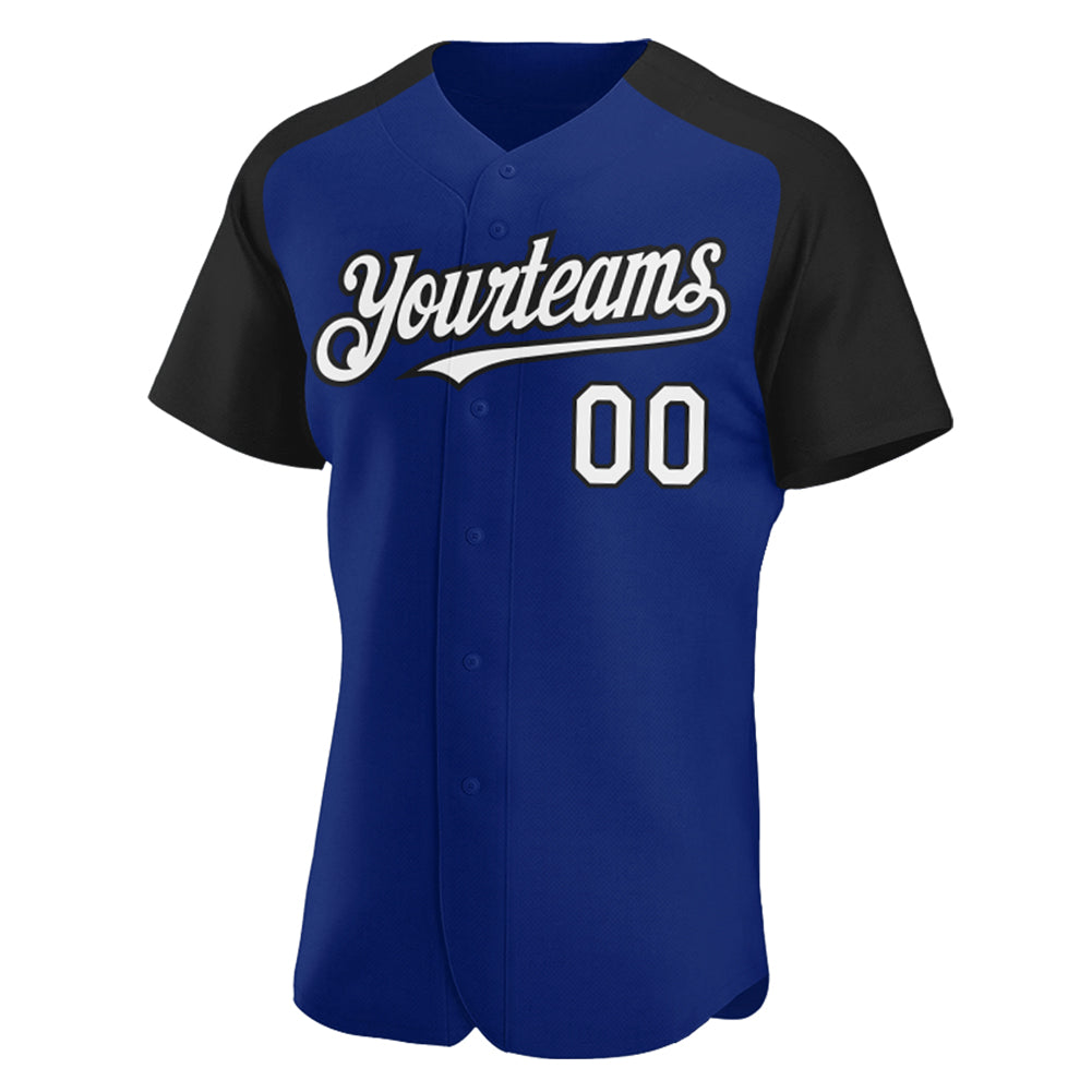 Custom Royal White-Black Authentic Raglan Sleeves Baseball Jersey view 2