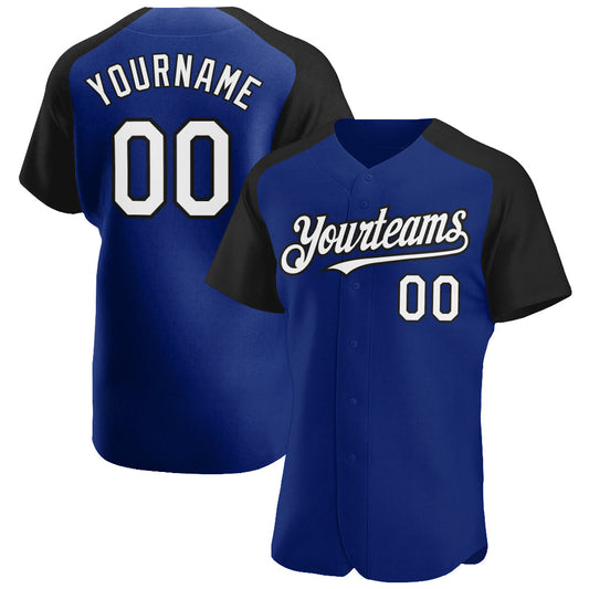 Custom Royal White-Black Authentic Raglan Sleeves Baseball Jersey - Main View