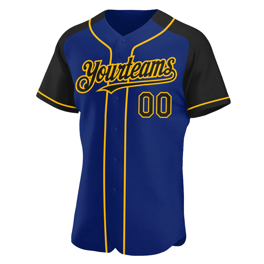 Custom Royal Black-Gold Authentic Raglan Sleeves Baseball Jersey view 2