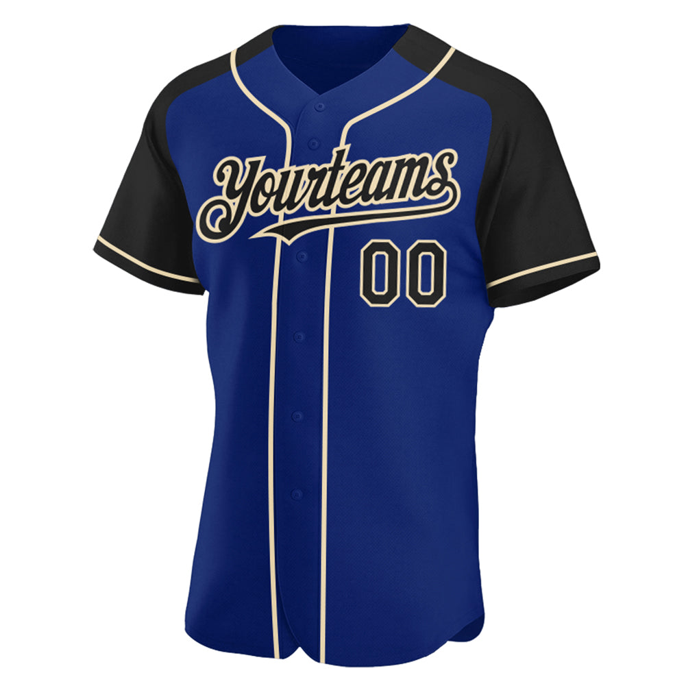 Custom Royal Black-City Cream Authentic Raglan Sleeves Baseball Jersey view 2