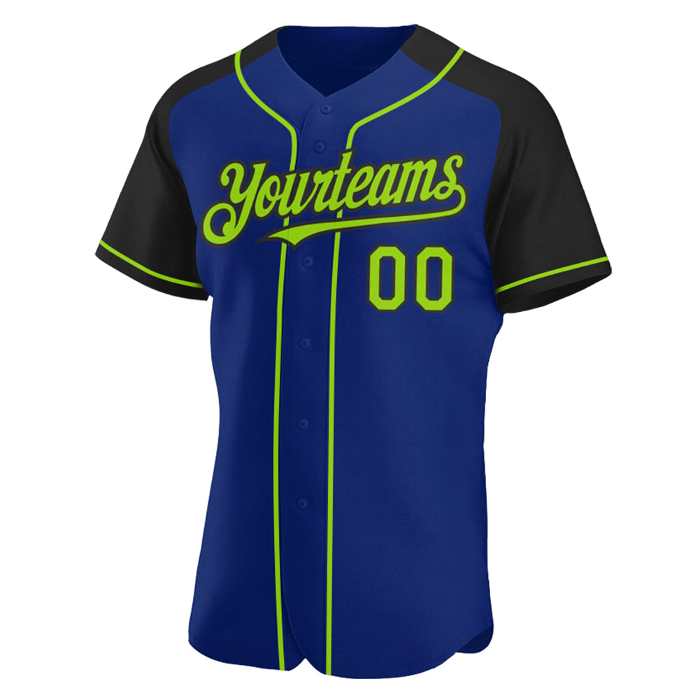 Custom Royal Neon Green-Black Authentic Raglan Sleeves Baseball Jersey view 2