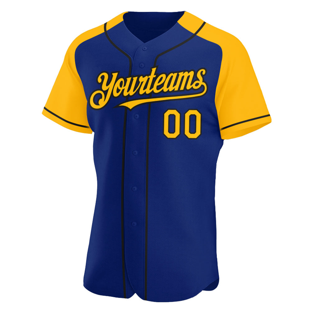 Custom Royal Gold-Black Authentic Raglan Sleeves Baseball Jersey view 2