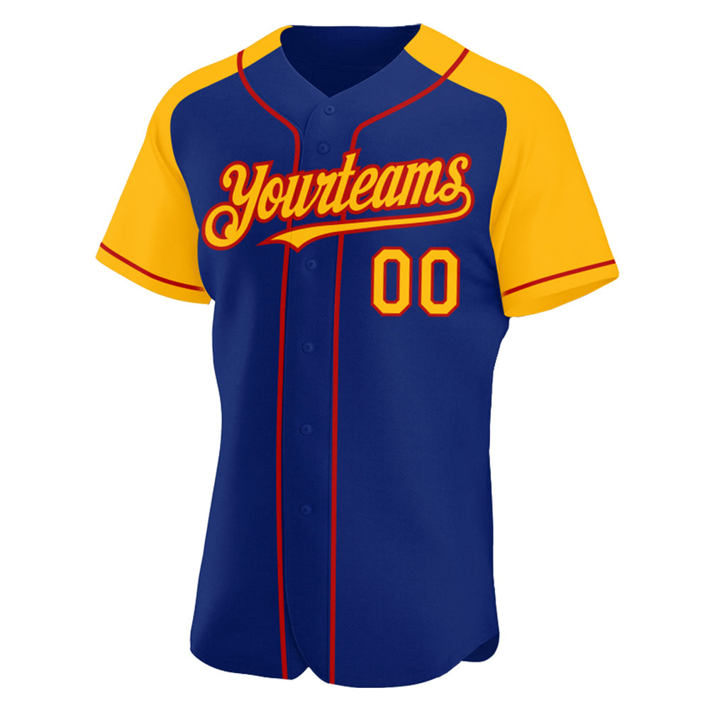 Custom Royal Gold-Red Authentic Raglan Sleeves Baseball Jersey view 2