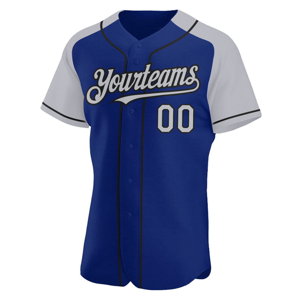 Custom Royal Gray-Black Authentic Raglan Sleeves Baseball Jersey view 2
