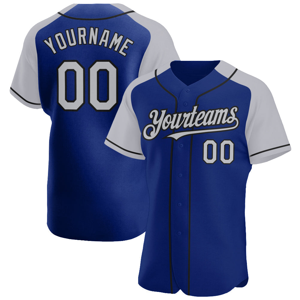 Custom Royal Gray-Black Authentic Raglan Sleeves Baseball Jersey - Main View