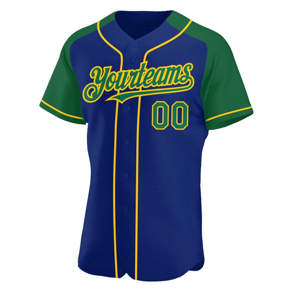 Custom Royal Kelly Green-Yellow Authentic Raglan Sleeves Baseball Jersey view 2