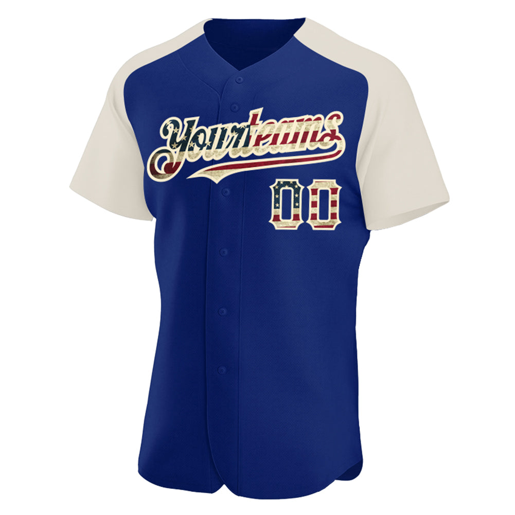 Custom Royal Vintage USA Flag-Cream Authentic Raglan Sleeves Baseball Jersey view 2