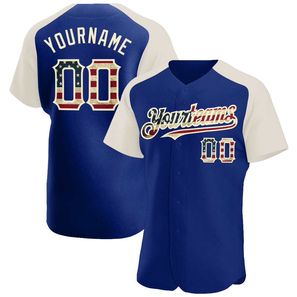 Custom Royal Vintage USA Flag-Cream Authentic Raglan Sleeves Baseball Jersey - Main View