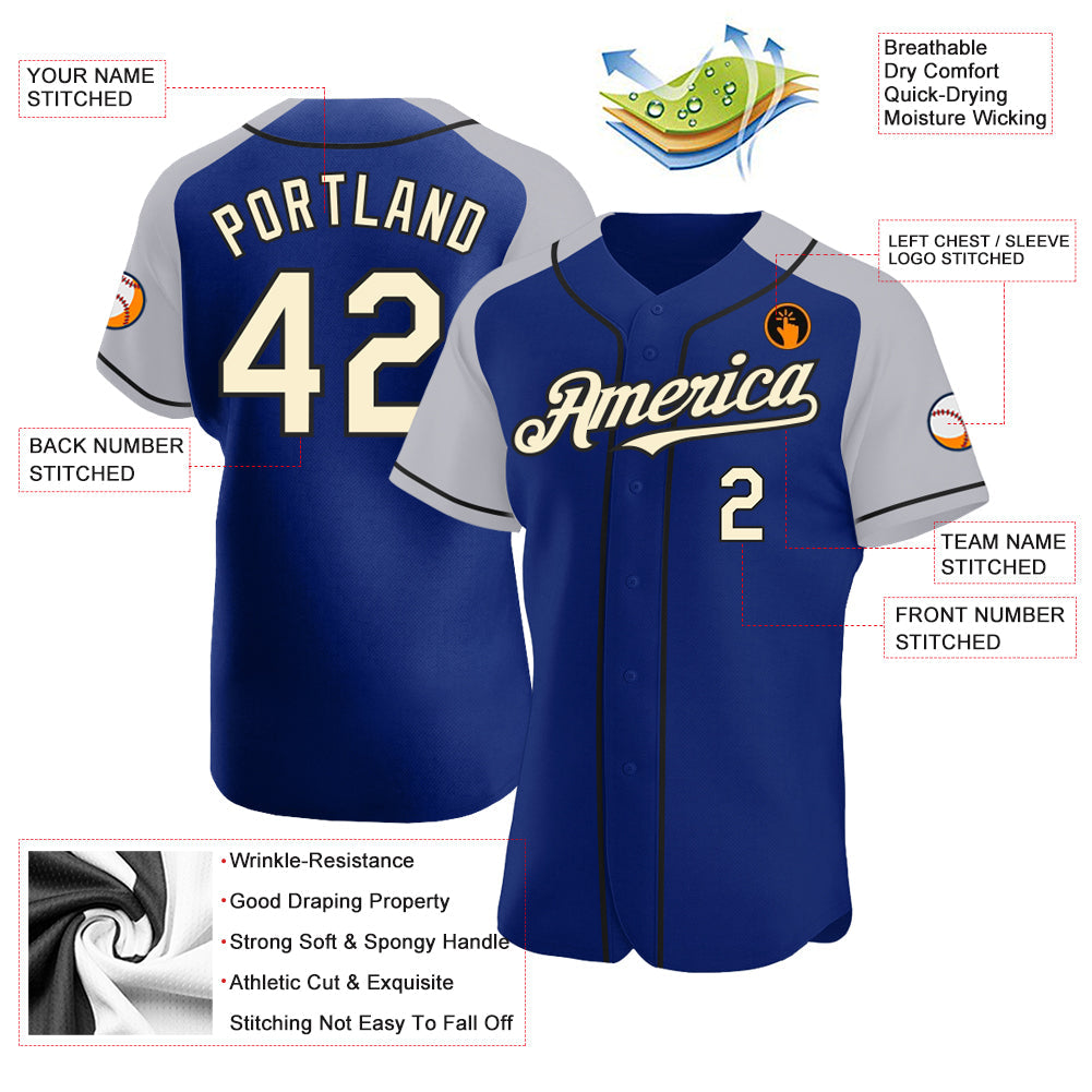 Custom Royal Cream-Black Authentic Raglan Sleeves Baseball Jersey view 3