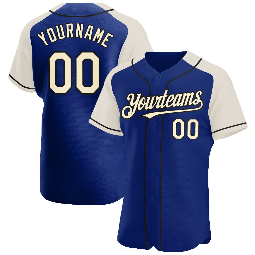 Custom Royal Cream-Black Authentic Raglan Sleeves Baseball Jersey - Main View