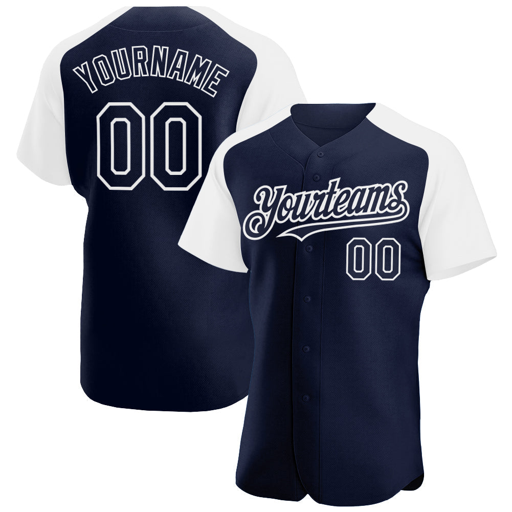 Custom Navy White Authentic Raglan Sleeves Baseball Jersey - Main View