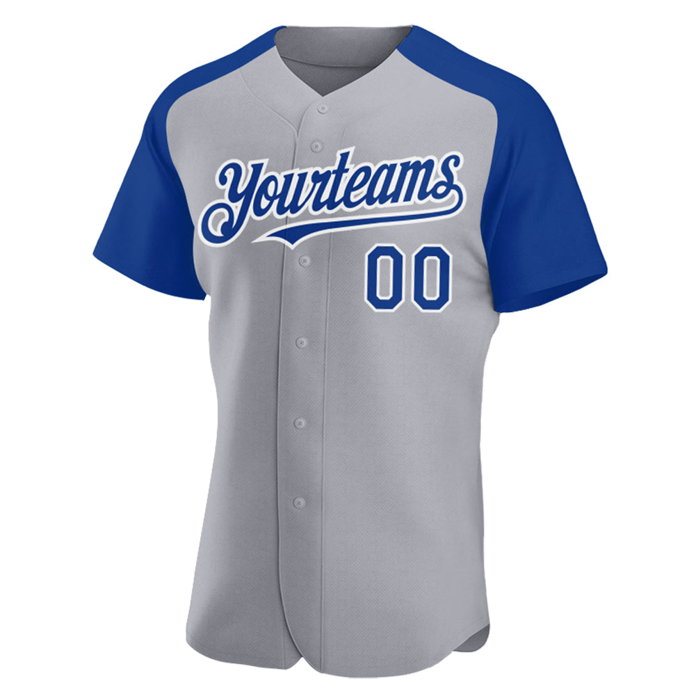 Custom Gray Royal-White Authentic Raglan Sleeves Baseball Jersey view 2