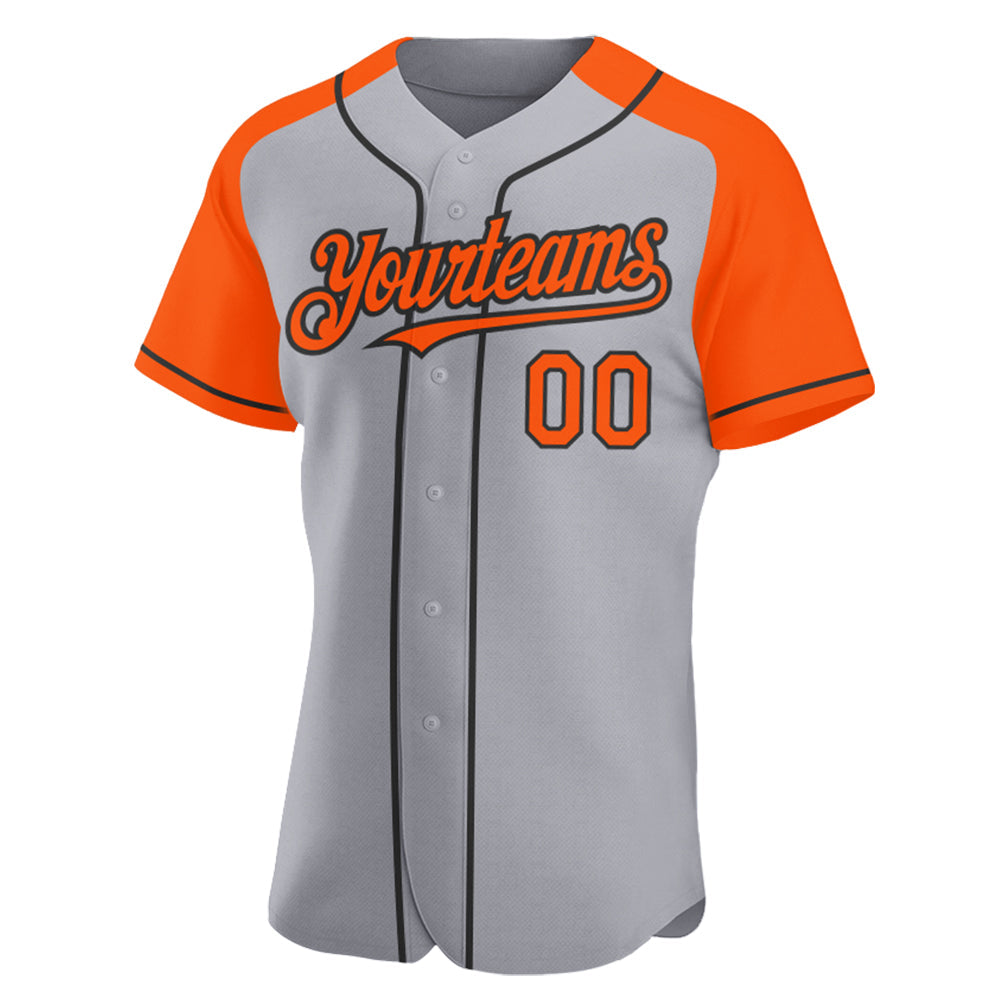 Custom Gray Orange-Black Authentic Raglan Sleeves Baseball Jersey view 2