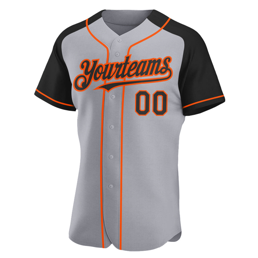 Custom Gray Black-Orange Authentic Raglan Sleeves Baseball Jersey view 2