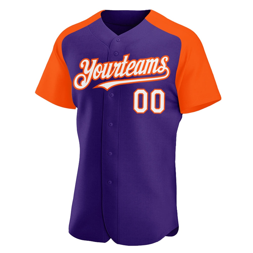 Custom Purple White-Orange Authentic Raglan Sleeves Baseball Jersey view 2