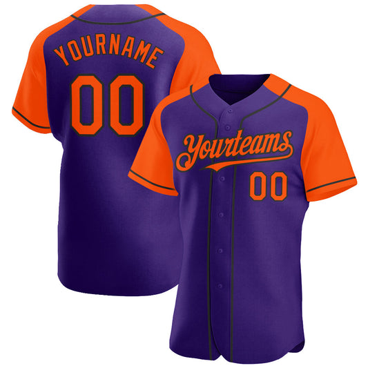 Custom Purple Orange-Black Authentic Raglan Sleeves Baseball Jersey - Main View