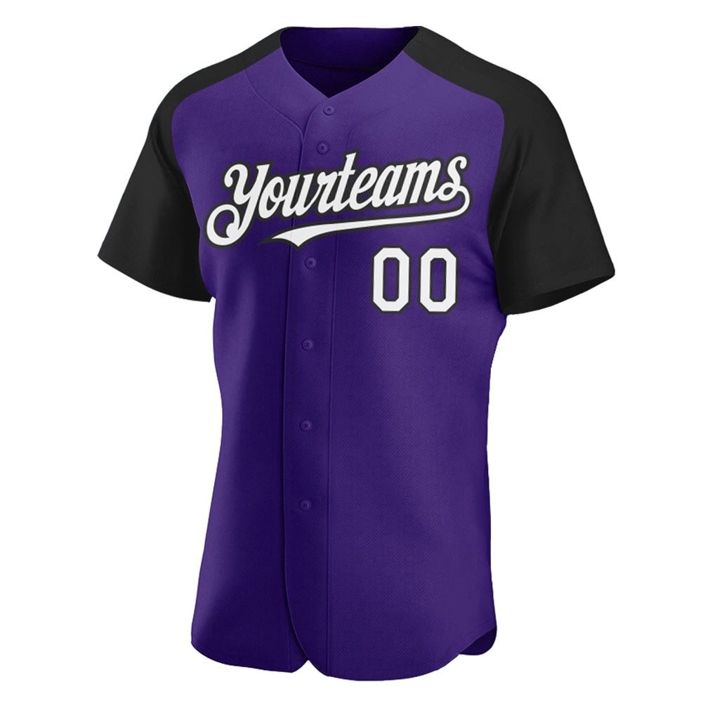 Custom Purple White-Black Authentic Raglan Sleeves Baseball Jersey view 2