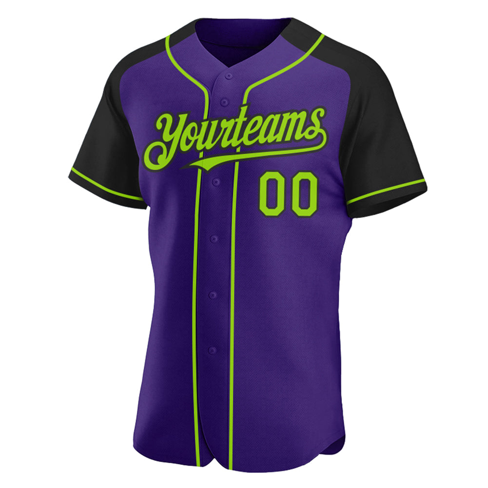 Custom Purple Neon Green-Black Authentic Raglan Sleeves Baseball Jersey view 2