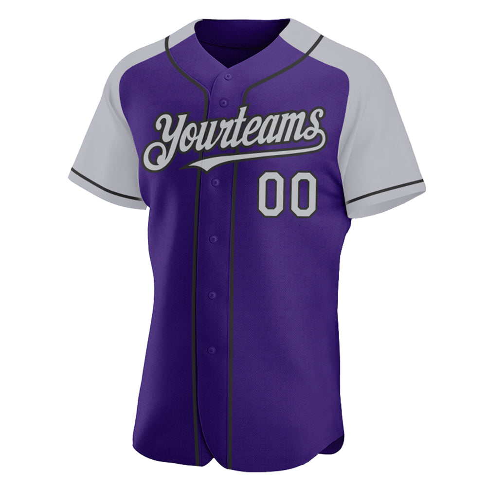 Custom Purple Gray-Black Authentic Raglan Sleeves Baseball Jersey view 2