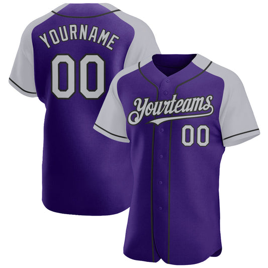 Custom Purple Gray-Black Authentic Raglan Sleeves Baseball Jersey - Main View