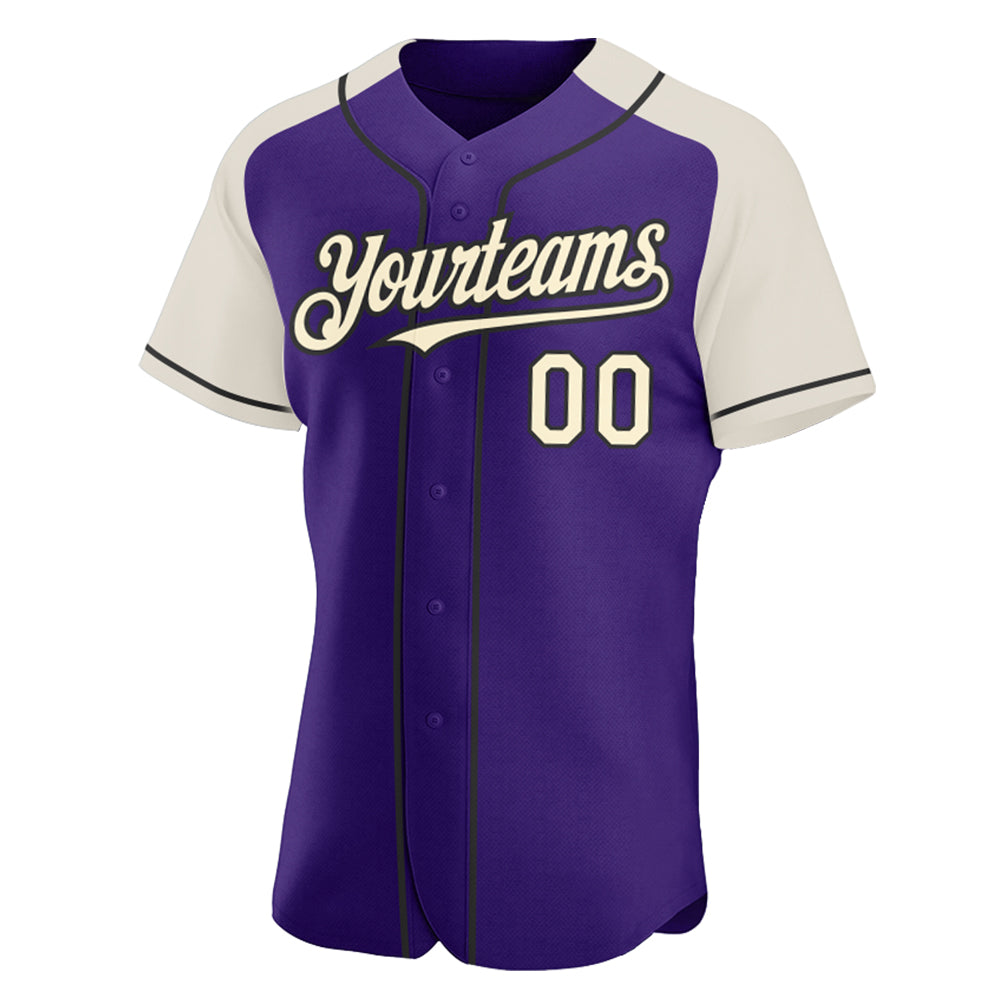 Custom Purple Cream-Black Authentic Raglan Sleeves Baseball Jersey view 2