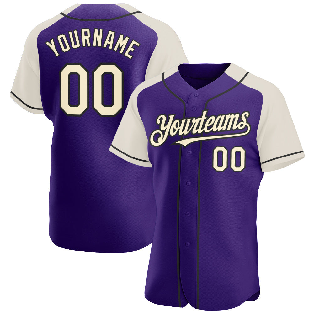 Custom Purple Cream-Black Authentic Raglan Sleeves Baseball Jersey - Main View