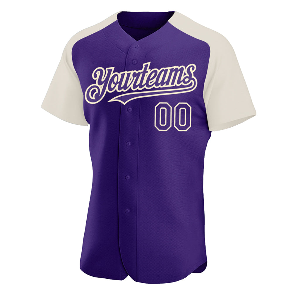 Custom Purple Cream Authentic Raglan Sleeves Baseball Jersey view 2
