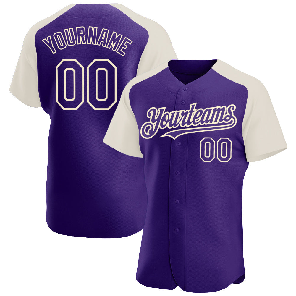 Custom Purple Cream Authentic Raglan Sleeves Baseball Jersey - Main View