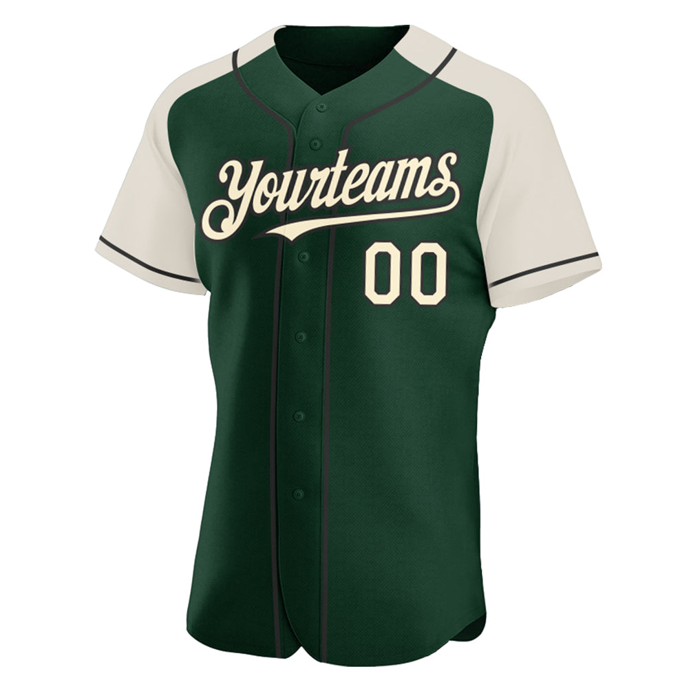Custom Green Cream-Black Authentic Raglan Sleeves Baseball Jersey view 2