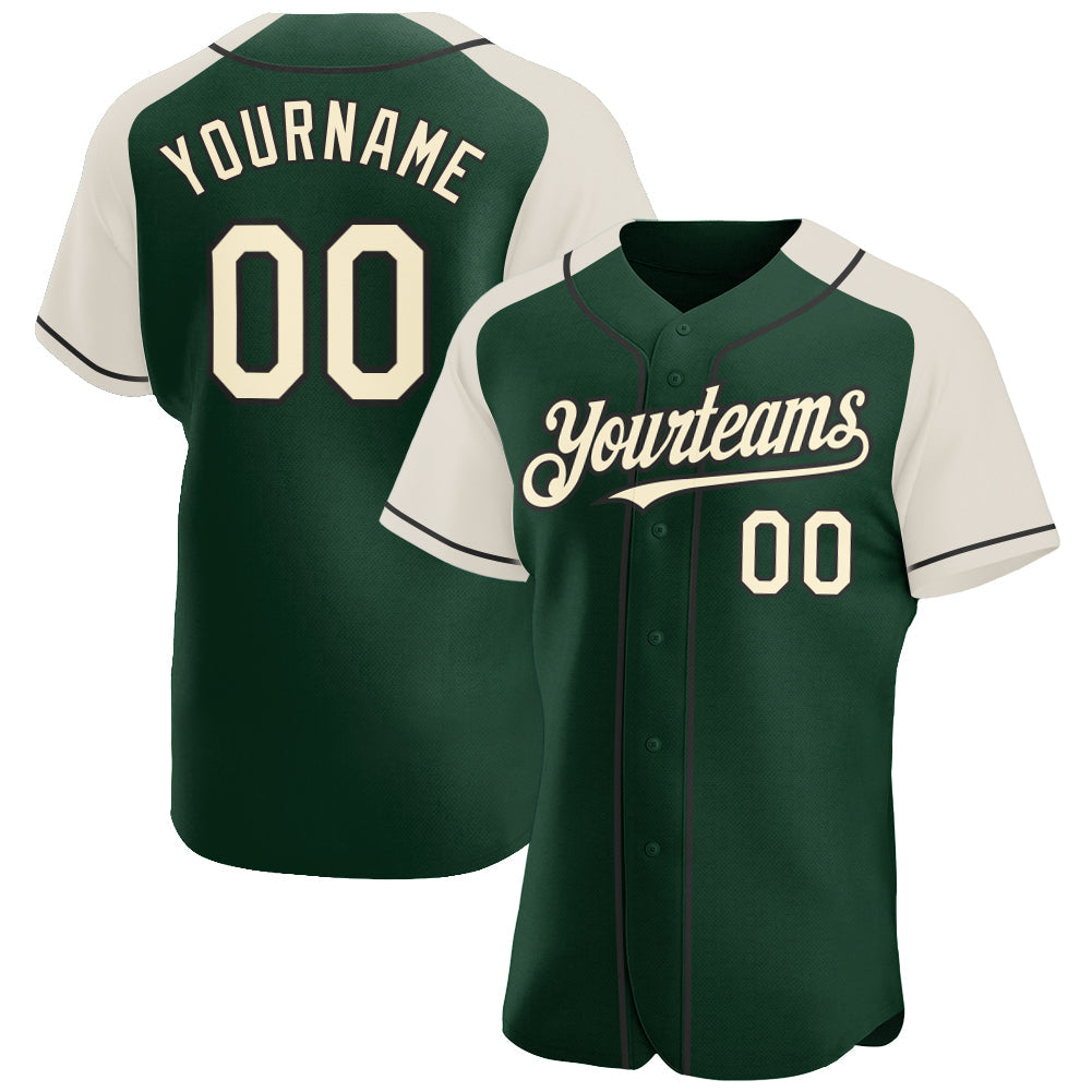Custom Green Cream-Black Authentic Raglan Sleeves Baseball Jersey - Main View