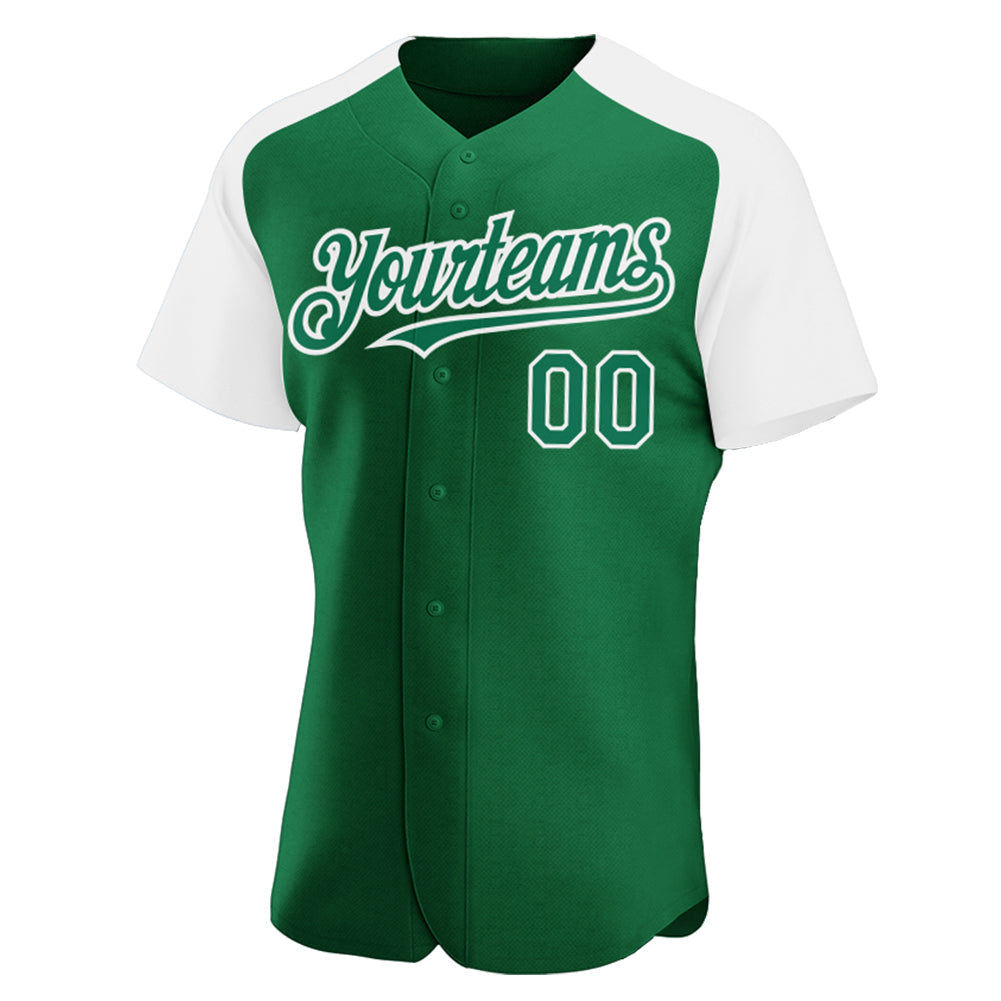 Custom Kelly Green White Authentic Raglan Sleeves Baseball Jersey view 2