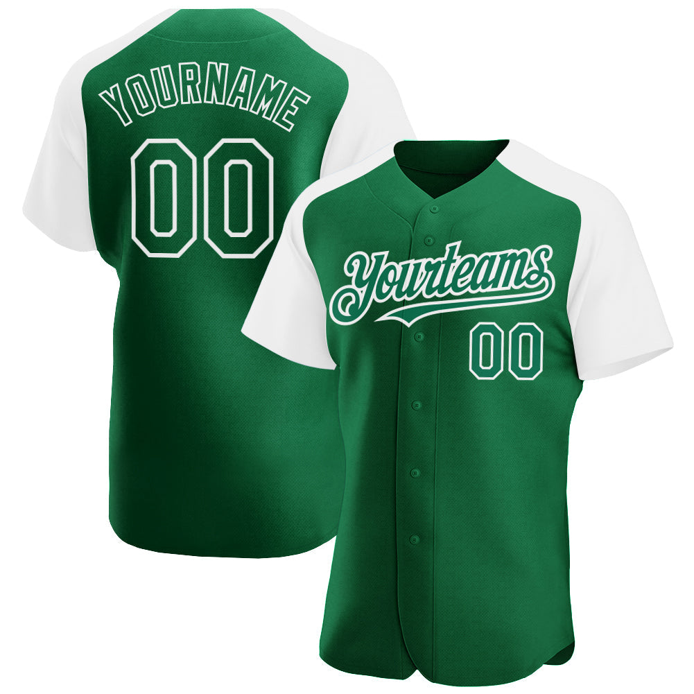 Custom Kelly Green White Authentic Raglan Sleeves Baseball Jersey - Main View