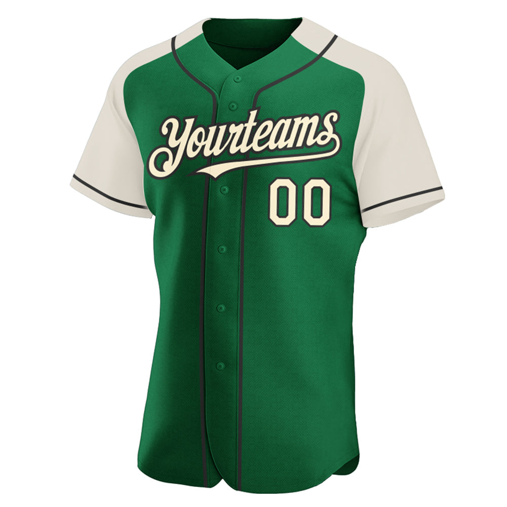 Custom Kelly Green Cream-Black Authentic Raglan Sleeves Baseball Jersey view 2